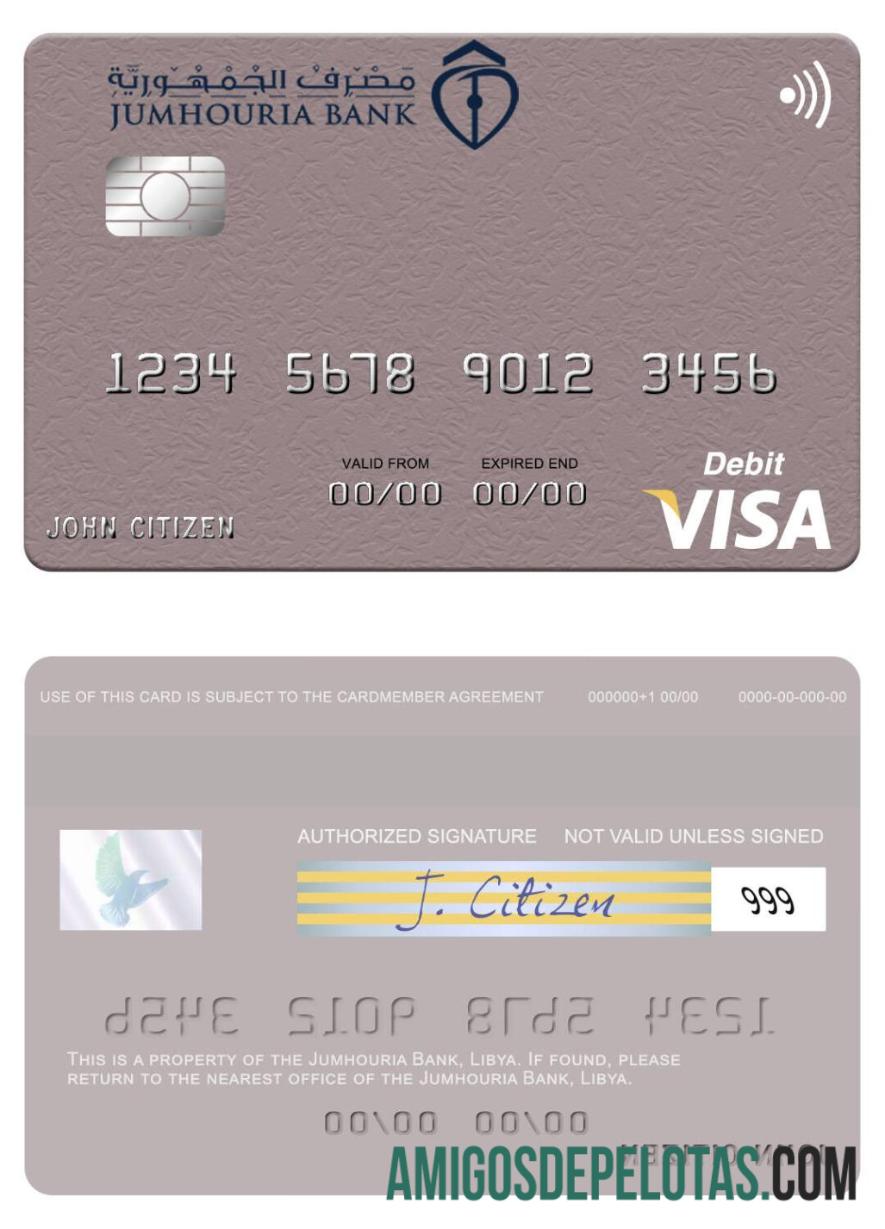 Libya Jumhouria Bank Visa Debit Card template
